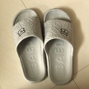 White Embossed Slide Sandals for Women